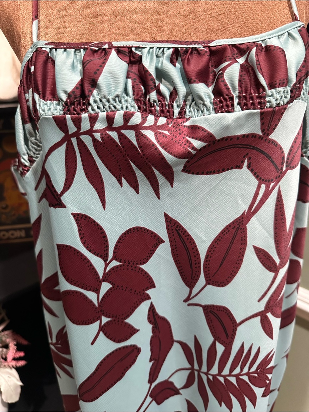 Anthropologie Square‑Neck Slip Dress – Mint Botanical Print – Size 1XL - Picture 8 of 14